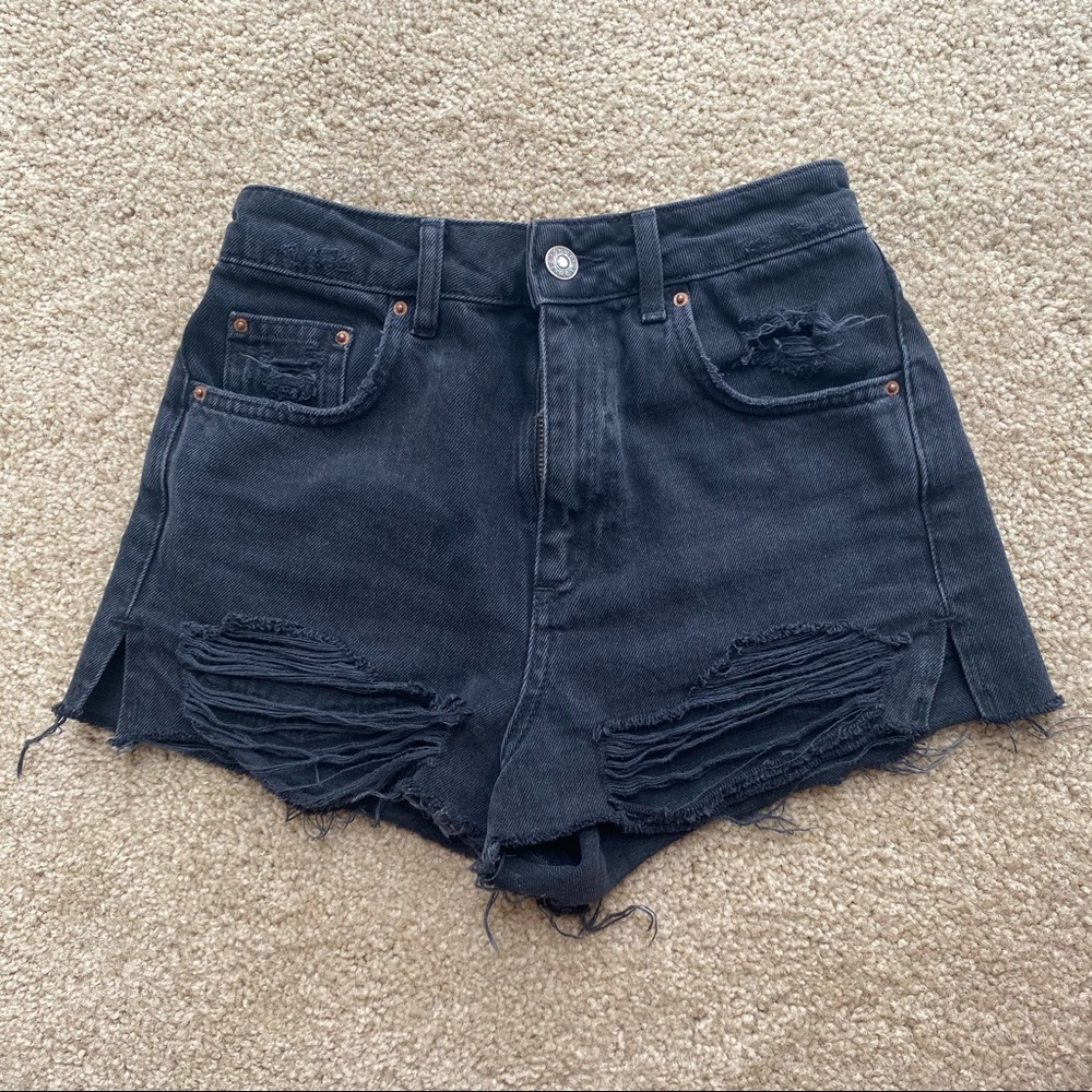Topshop Ripped Moto Black Mom Shorts